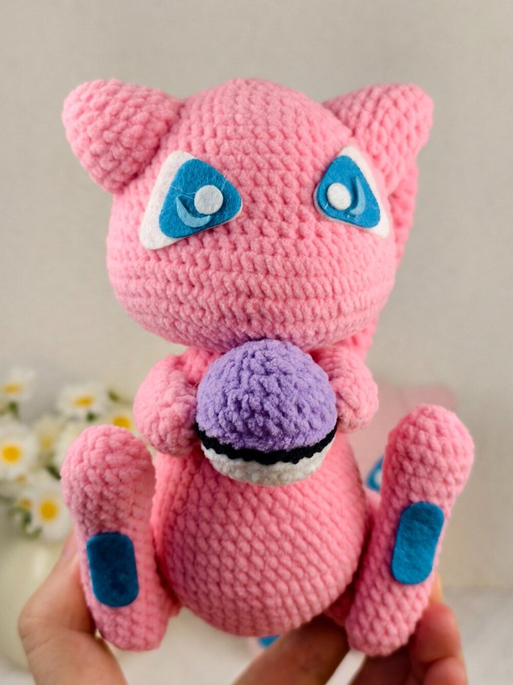 Handmade Amigurumi Crochet Dark Pink Pokémon Mew Plushie